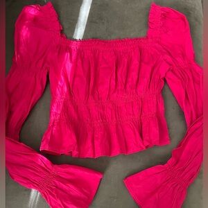 Ladies hot pink ruffled holiday top "And Now This".